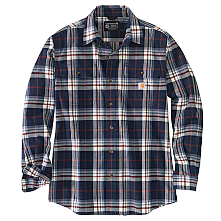 Men's Navy Plaid Loose Fit Heavyweight Button Front Long Sleeve Shirt Jacket