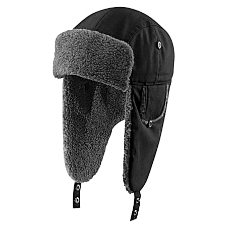 Men's Rain Defender Black Canvas Trapper Hat
