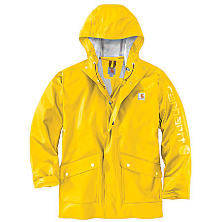 Men's Big & Tall Yellow Midweight Waterproof  Hooded Snap Front Rainstorm Jacket