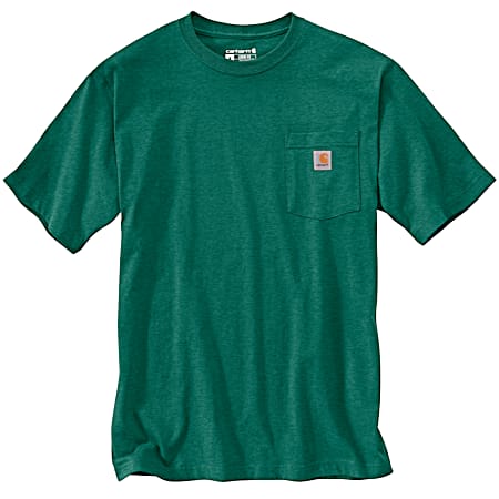 Men's Cadmium Green Heather Loose Fit Workwear Short Sleeve Pocket T-Shirt