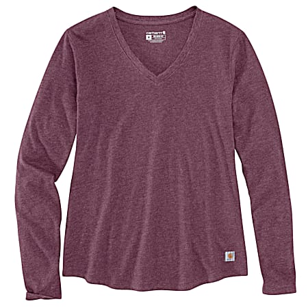 Women's Blackberry Heather Relaxed Fit Midweight V-Neck Long Sleeve T-Shirt