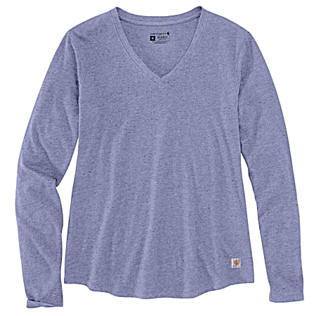 Women's Soft Lavender Heather Relaxed Fit Midweight V-Neck Long Sleeve T-Shirt