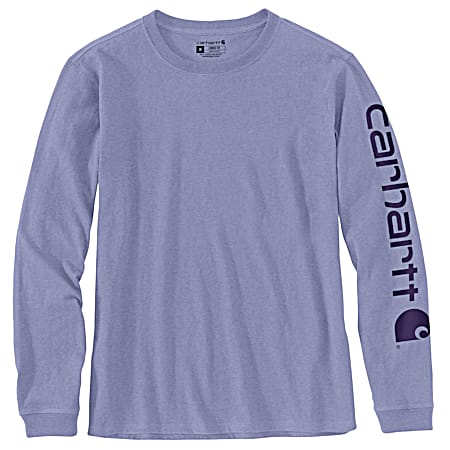 Women's Soft Lavender Heather Graphic Loose Fit Heavyweight Crew Neck Long Sleeve Tee