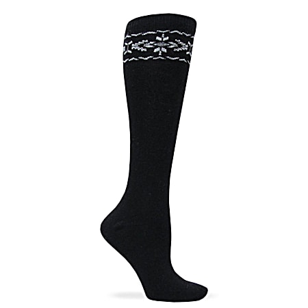 Ladies' Black Angora Flower Knee High Boot Sock
