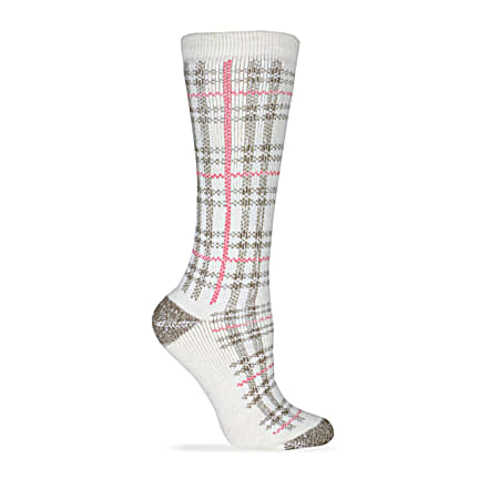 Wise Blend Ladies' Natural/Mocha Tartan Plaid Merino Wool Sock