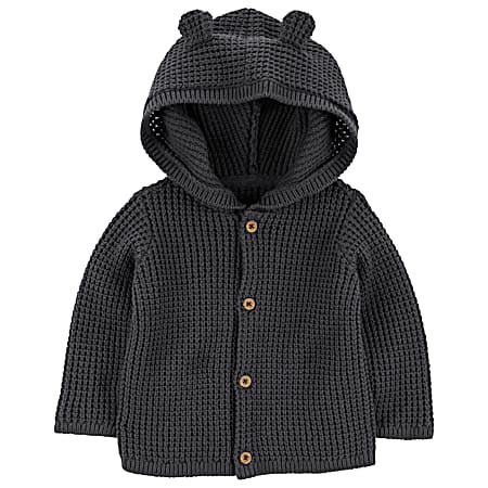 Infant Navy Blue Hooded Button Front Sweater Cardigan w/Ears