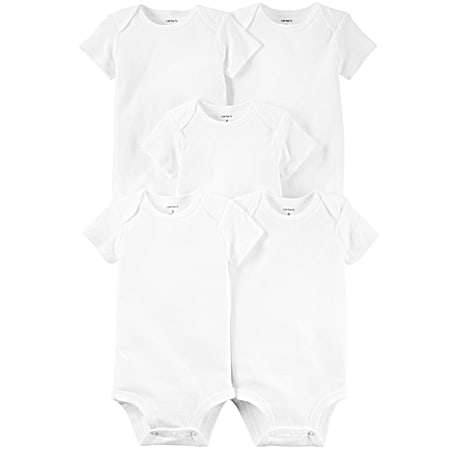 Infant White Crew Neck Short Sleeve Bodysuits - 5 Pk