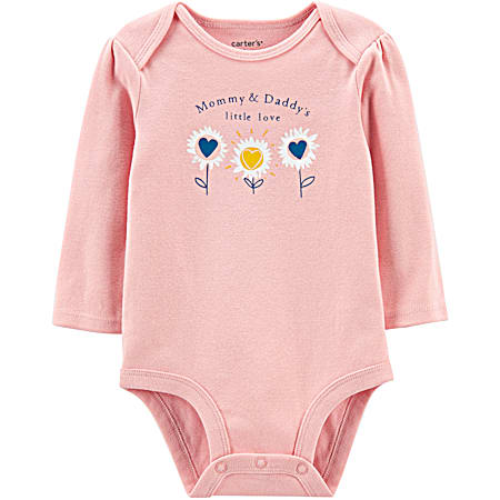 Infant Girls' Pink Mommy & Daddy Graphic Crew Neck Long Sleeve Bodysuit