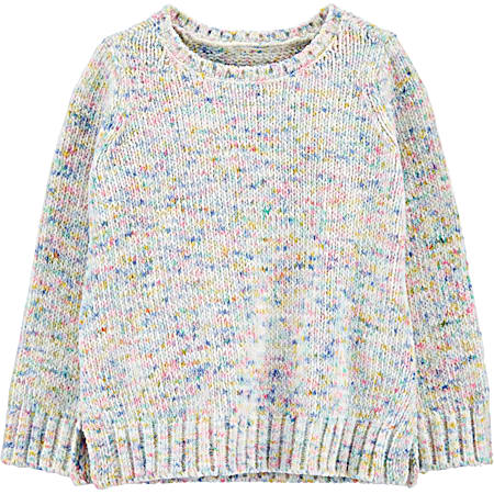 Toddler Girls' Multi-Speckled Crew Neck Long Sleeve Pullover Sweater