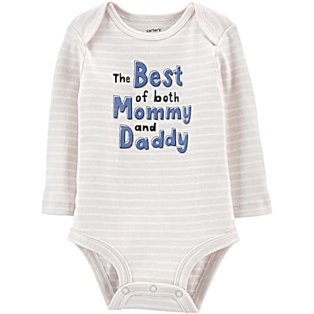Infant Gray Stripe Mommy & Daddy Graphic Crew Neck Long Sleeve Bodysuit