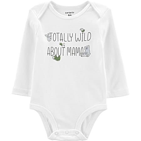 Infant White Totally Wild About Mama Graphic Crew Neck Long Sleeve Bodysuit