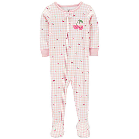 Infant Girls' Pink Cherries All-Over Print Snug Fit Cotton Footed PJ's