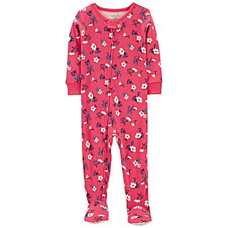 Infant Girls' Pink Flowers All-Over Print Snug Fit Cotton Footed PJ's