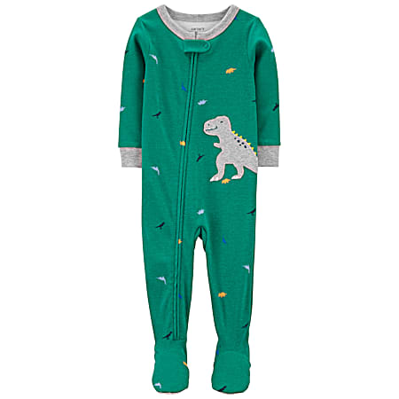 Infant Boys' Green Dinosaur All-Over Print Snug Fit Cotton Footed PJ's