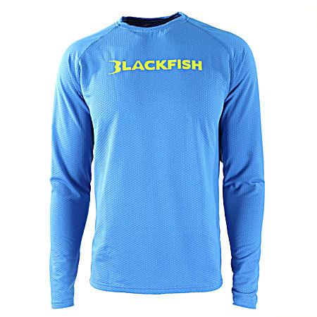 BlackFish Men's CoolCharge UPF Angler Bright Blue Moisture Wicking Crew Neck Long Sleeve Fishing Shirt