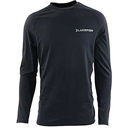 Adult MicroFlex Black/Grey Midweight Crew Neck Long Sleeve Base Layer Top