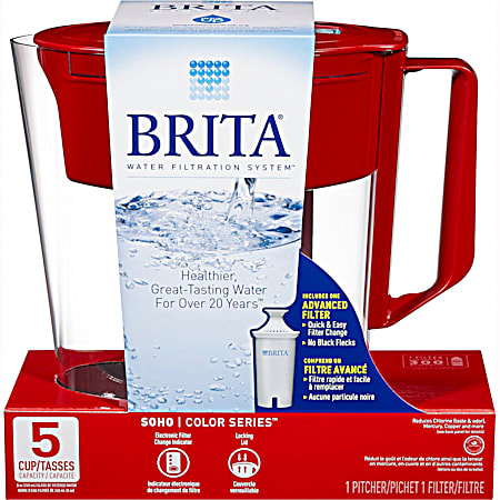 5 Cup Red Soho Water Filtration Pitcher
