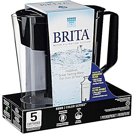 5 Cup Black SOHO Pitcher Water Filtration System