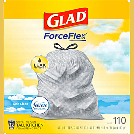 Glad 13 Gal Tall Kitchen Drawstring Fresh Clean Odor Shield Bags - 110 ct