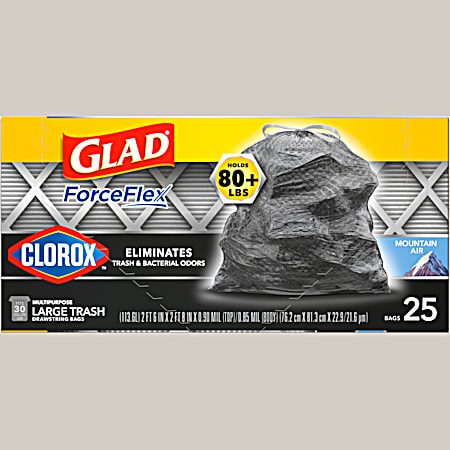 Glad 30 Gal Tall Kitchen Mountain Air Drawstring Odor Shield w/ Clorox Trash Bags - 25 ct