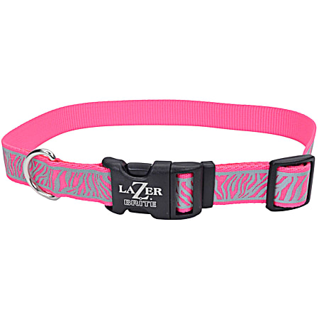 Pink Zebra Reflective Adjustable Dog Collar
