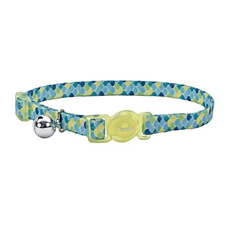 8-12 in Lime Teal Scales Fashion Adjustable Breakaway Cat Collar