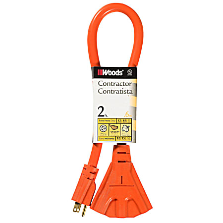 Woods Power Block 2 ft 12/3 STW Orange 3-Outlet Extension Cord