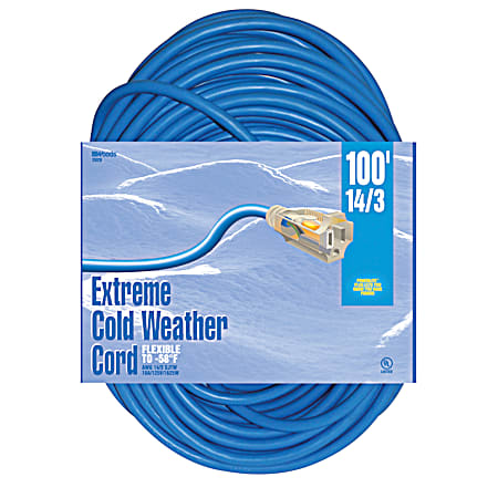 Cold Flex 14/3 SJTW Extreme Cold Weather Blue Outdoor Lighted Extension Cord
