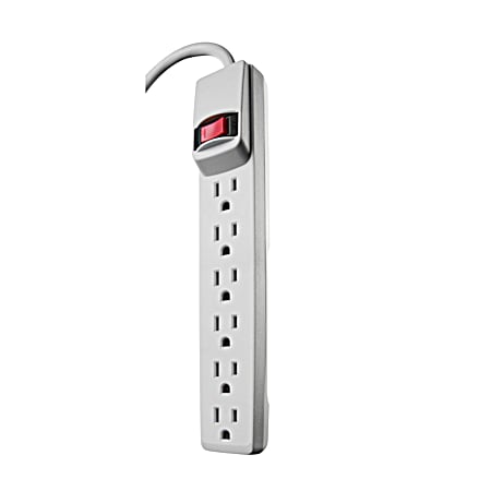Woods White 6-Outlet Slimline Non-Lit Switch Surge Strip w/ 2 ft Cord