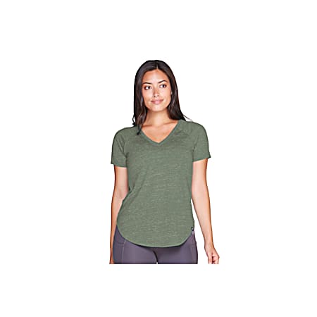 Women's Gemma Dark Olive V-Neck Short Sleeve Polyester T-Shirt
