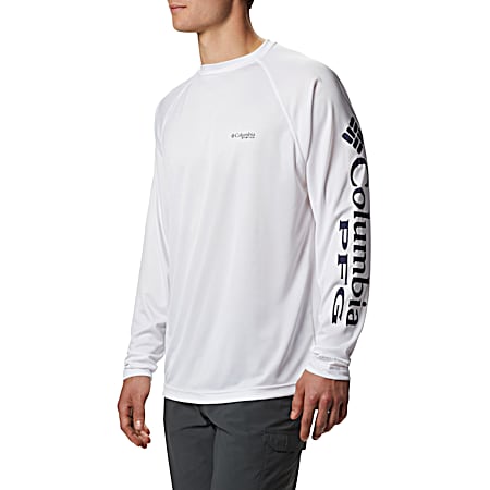 Men's Terminal Tackle White/Nightshade Crew Neck Long Sleeve Polyester Shirt