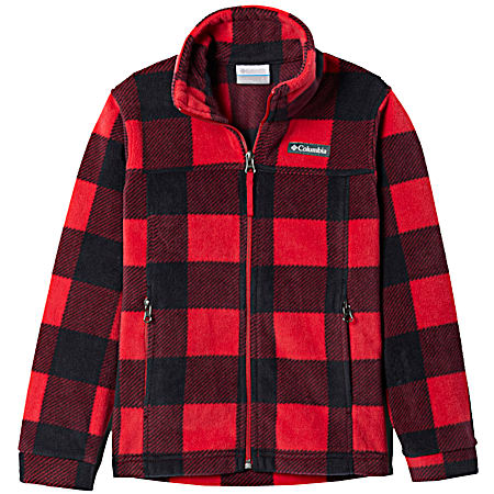 Columbia Kids' Zing III Mountain Red Check Full Zip Long Sleeve Fleece Jacket
