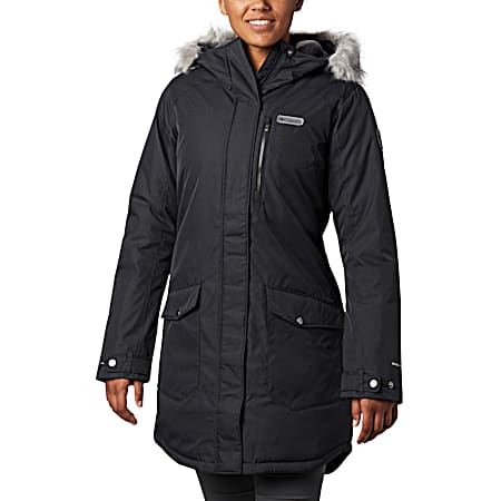 Women's Suttle Mountain Black Insulated Hooded Full Zip Long Polyester Jacket