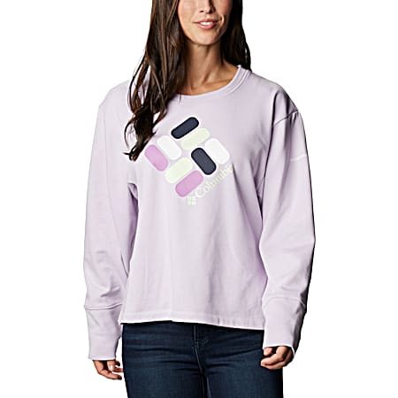 Columbia Women's Pale Lilac Graphic Logo Crew Neck Long Sleeve French Terry Sweatshirt