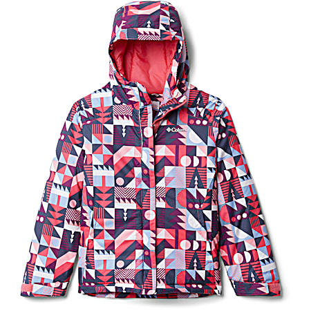 Columbia Girls' Horizon Ride Bright Geranium Blockitecture Printed Hooded Full Zip Jacket