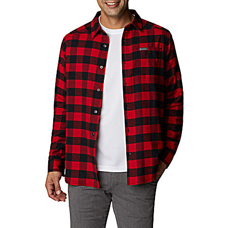 Men's Cornell Woods Mountain Red Buffalo Check Button Front Long Sleeve Flannel Shirt