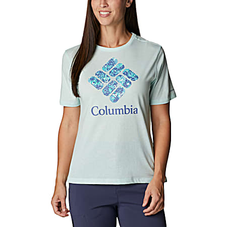 Women's Bluebird Day Icy Mom Heather Logo Graphic Crew Neck Short Sleeve T-Shirt