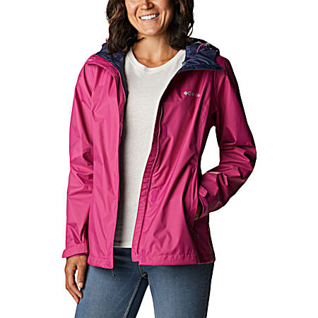Women's Arcadia II Wild Fuchsia Hooded Full Zip Nylon Rain Jacket