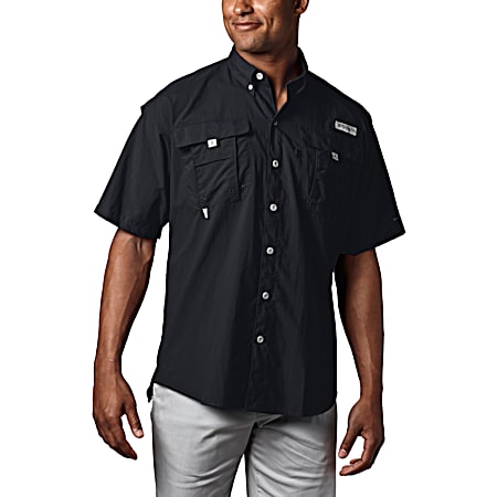 Men's PFG Bahama II Black Relaxed Fit Button Front Short Sleeve Shirt