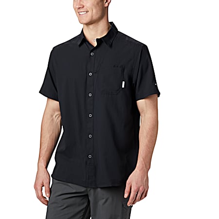 Columbia PFG Men's PFG Slack Tide Black Regular Fit Button Front Short Sleeve Camp Shirt