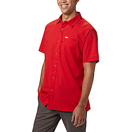 Men's PFG Slack Tide Red Spark Regular Fit Button Front Short Sleeve Camp Shirt