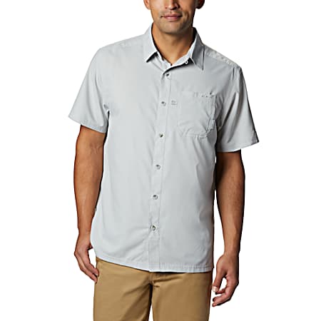 Men's PFG Slack Tide Cool Grey Regular Fit Button Front Short Sleeve Camp Shirt