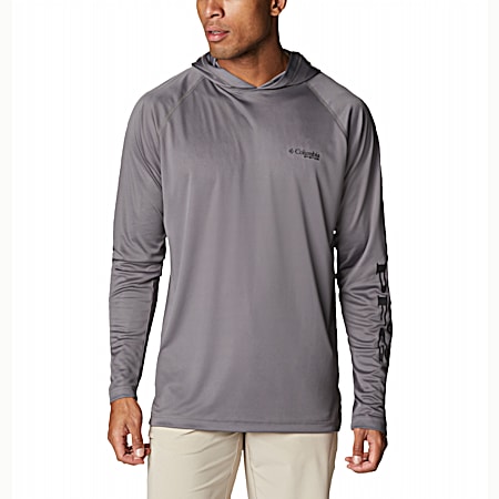 Men's PFG Terminal Tackle City Grey/Black Graphic Hooded Long Sleeve Pullover
