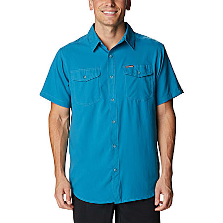 Men's Utilizer II Deep Marine Button Front Short Sleeve Polyester Shirt ...