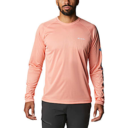 Men's Fork Stream Coral Reef Heather Crew Neck Long Sleeve Polyester Shirt