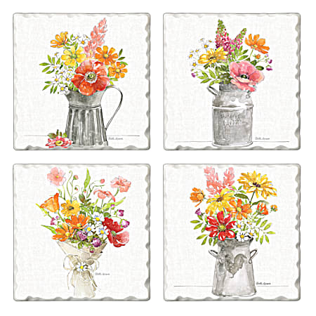 Counter Art Farmhouse Floral Coaster Set - 4 pk
