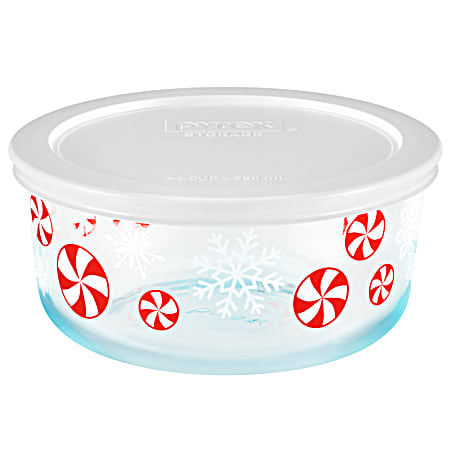 Decorated Round 4 cup Storage Bowl w/ Plastic Cover