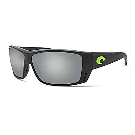 Adult Cat Cay Matte Black & Electric Green Gray Silver Mirror 580P Polarized Sunglasses