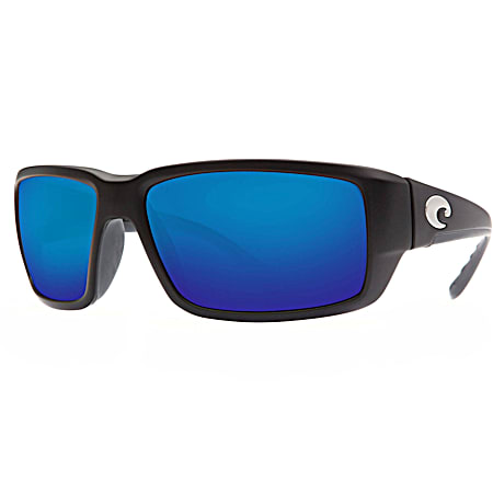 Adult Fantail Matte Black Blue Mirror 580P Polarized Sunglasses
