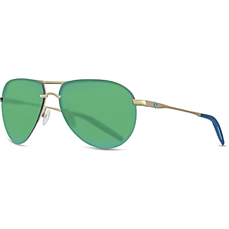 Adult Helo Matte Champaign & Deep Blue/Turquoise, Green Mirror 580P Polarized Sunglasses